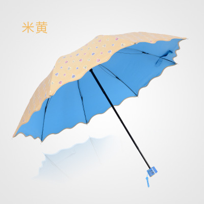91视频大全污污污傘遮陽傘 加厚黑膠彩膠公主防曬傘三折晴雨傘禮品傘